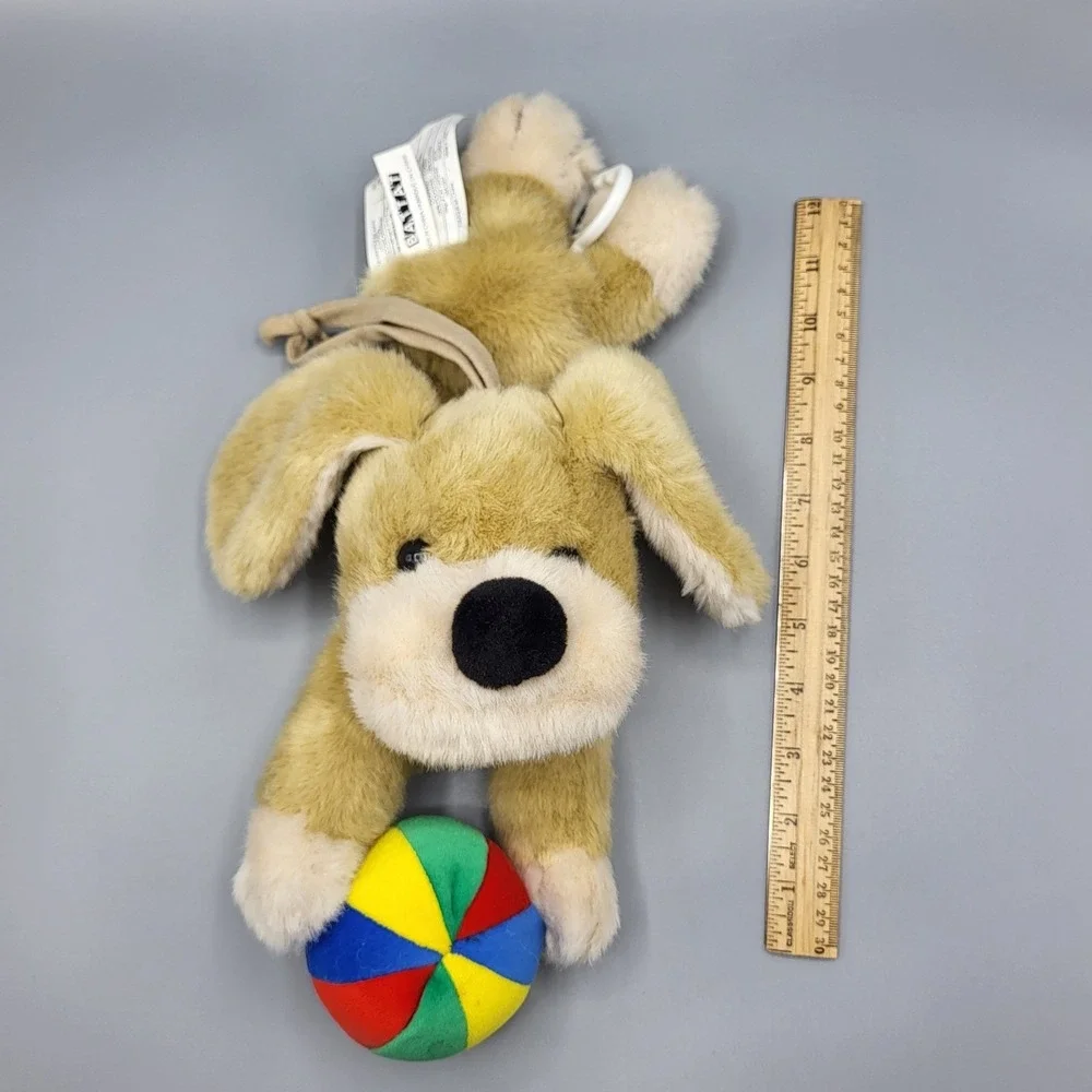 Battat Musical Pull String Puppy Dog Plush Toy 14 Inch Multi-Color Ball Tan